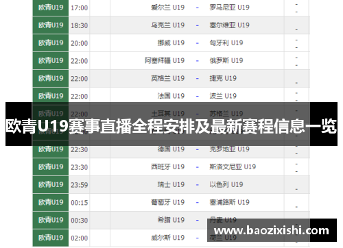 欧青U19赛事直播全程安排及最新赛程信息一览